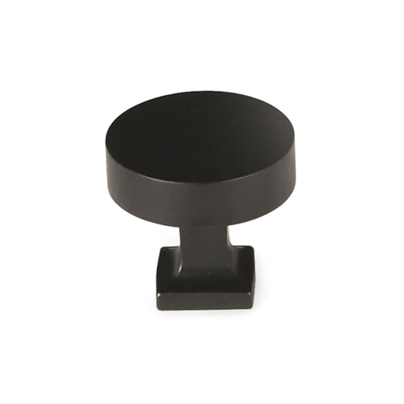 Haniburton Square Base Round Cabinet Knob - Cabinet Mount - 2" Brass/Matt Black
