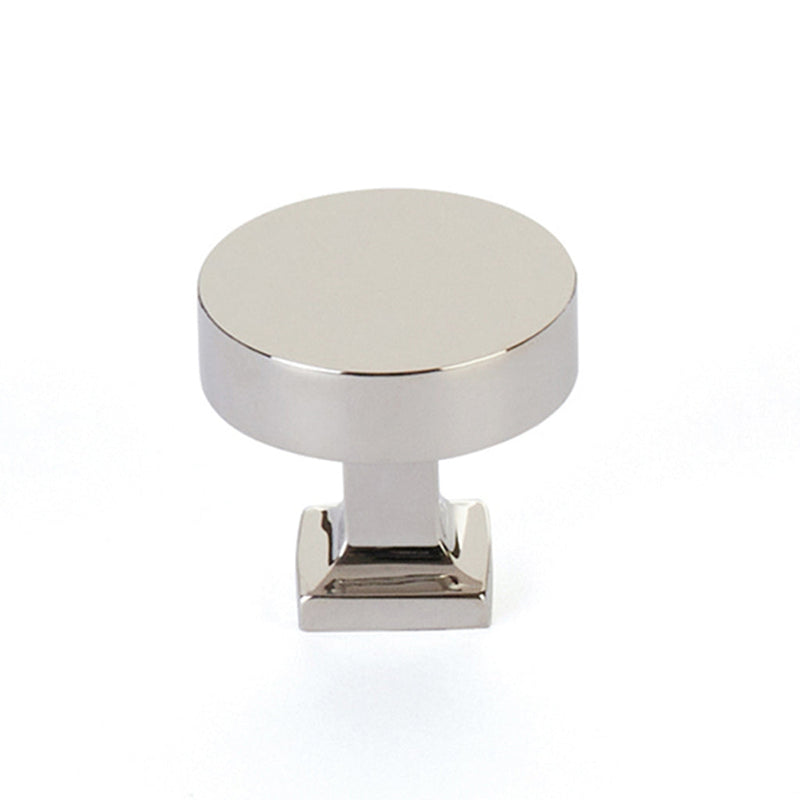 Haniburton Square Base Round Cabinet Knob - Cabinet Mount - 2" Brass/Polished Nickel