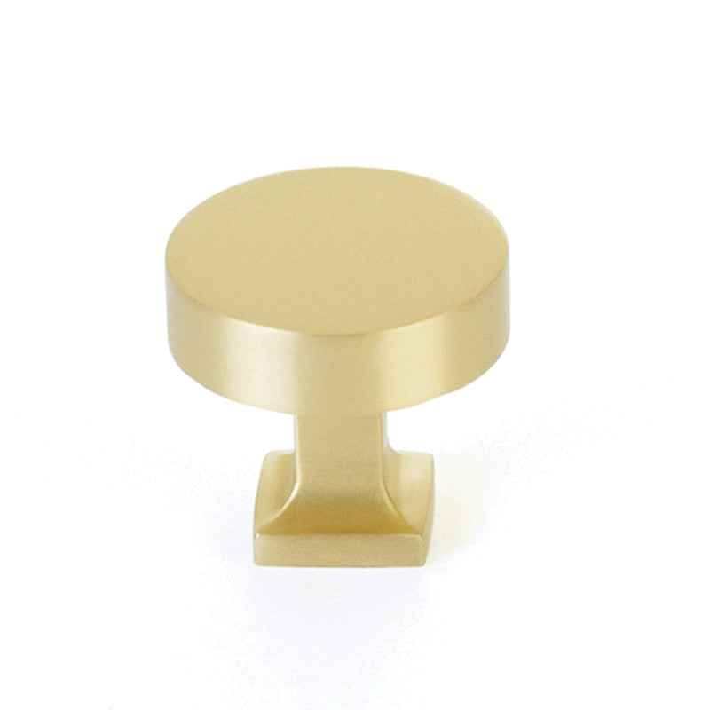 Haniburton Square Base Round Cabinet Knob - Cabinet Mount - 2" Brass/Satin Brass