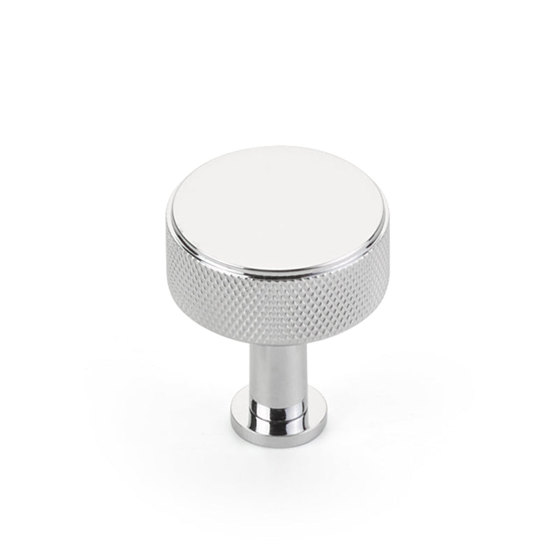 Pub House Knurled Round Cabinet Knob - Cabinet Mount - 2" Brass/Polished Chrome