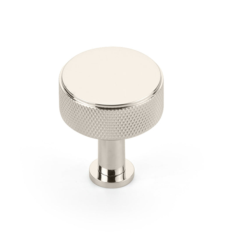 Pub House Knurled Round Cabinet Knob - Cabinet Mount - 2" Brass/Polished Nickel