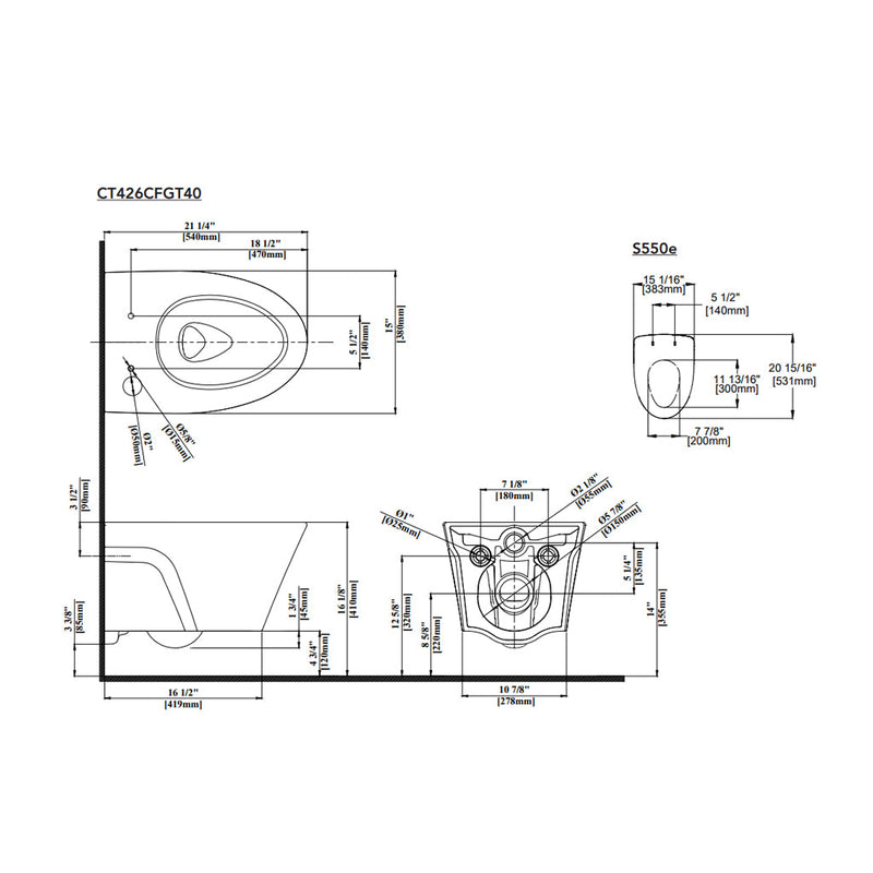 AP Washlet+ S550E Elongated Complete One Piece Toilet with Smart Bidet Seat - Wall Mount - 15" Vitreous China/Cotton/Matte Silver