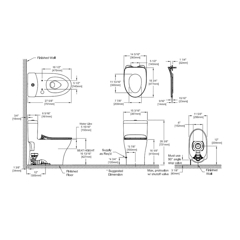 Aquia IV Elongated Complete One Piece Toilet - Floor Mount - 16" Vitreous China/Cotton
