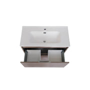 Miami 2 Dr. Porcelain Vanity - Wall Mount - 36" Porcelain/Brown Wash