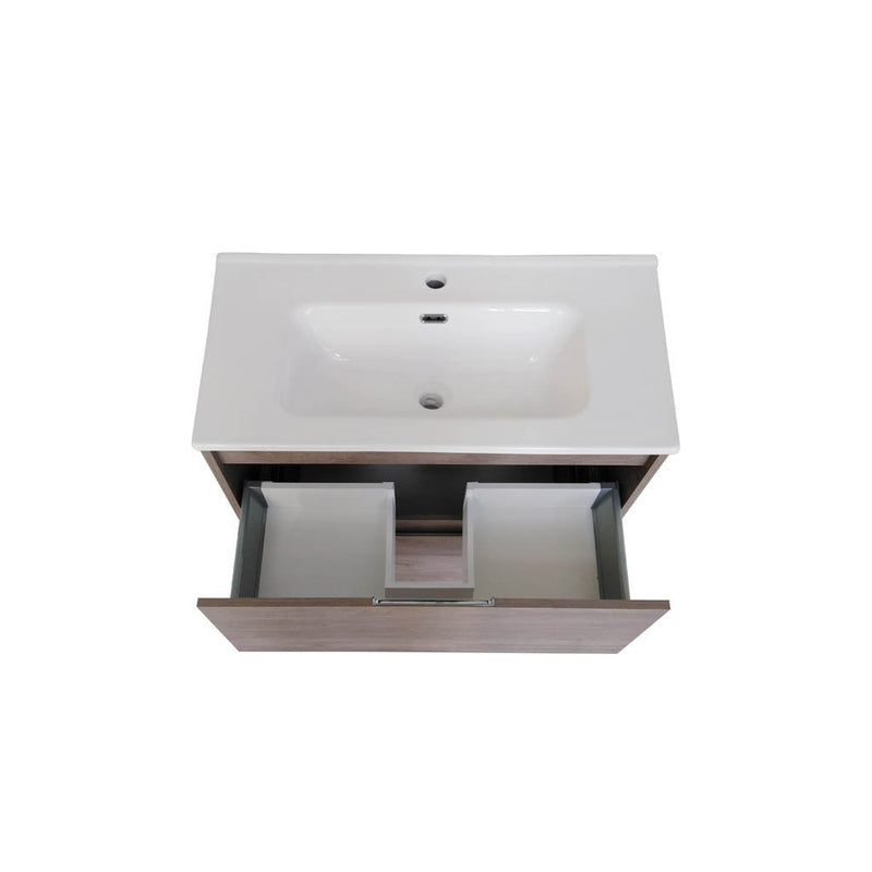 Miami 2 Dr. Porcelain Vanity - Wall Mount - 36" Porcelain/Brown Wash