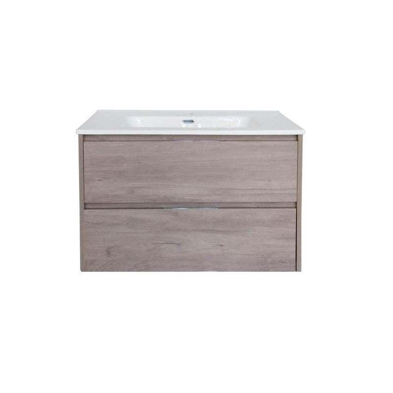 Miami 2 Dr. Porcelain Vanity - Wall Mount - 36" Porcelain/Brown Wash