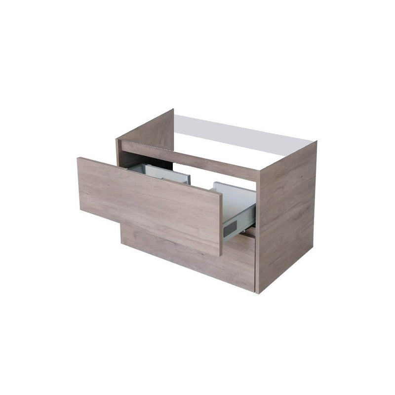 Miami 2 Dr. Porcelain Vanity - Wall Mount - 36" Porcelain/Brown Wash