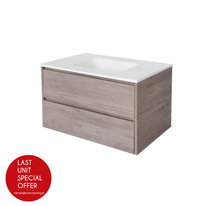 Miami 2 Drawers Bathroom Vanity with Porcelain Sink - Wall Mount - 36" Porcelain/Brown Wash - Last Unit Special Offer