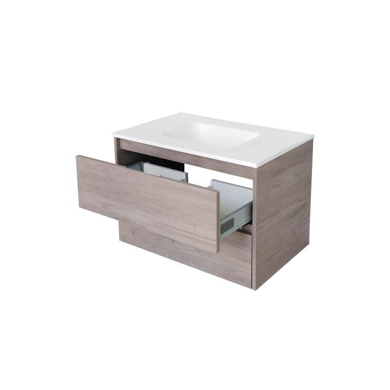 Miami 2 Dr. Solid Surface Vanity - Wall Mount - 36" Solid Surface/Brown Wash