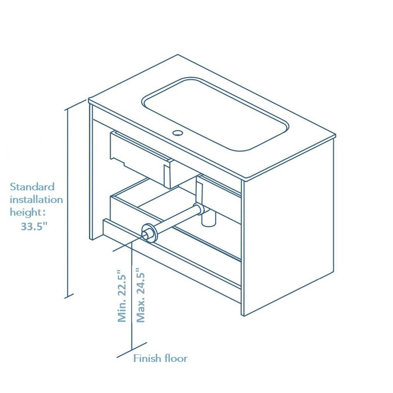 Miami 2 Dr. Solid Surface Vanity - Wall Mount - 36" Solid Surface/Brown Wash