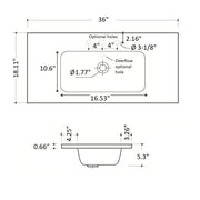 Miami 2 Dr. Solid Surface Vanity - Wall Mount - 36" Solid Surface/Brown Wash