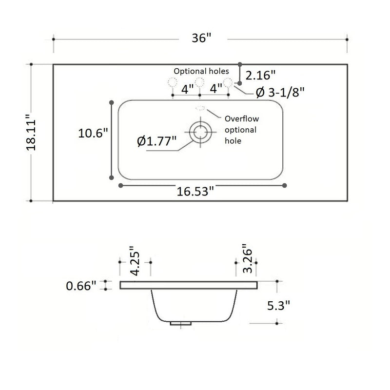 Miami 2 Dr. Solid Surface Vanity - Wall Mount - 36" Solid Surface/Brown Wash