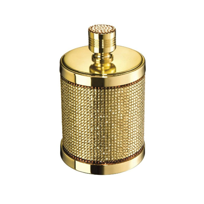 Star Light Round Swarovski Cotton Tips Holder - Free Standing - 4" Brass/Glass/Gold