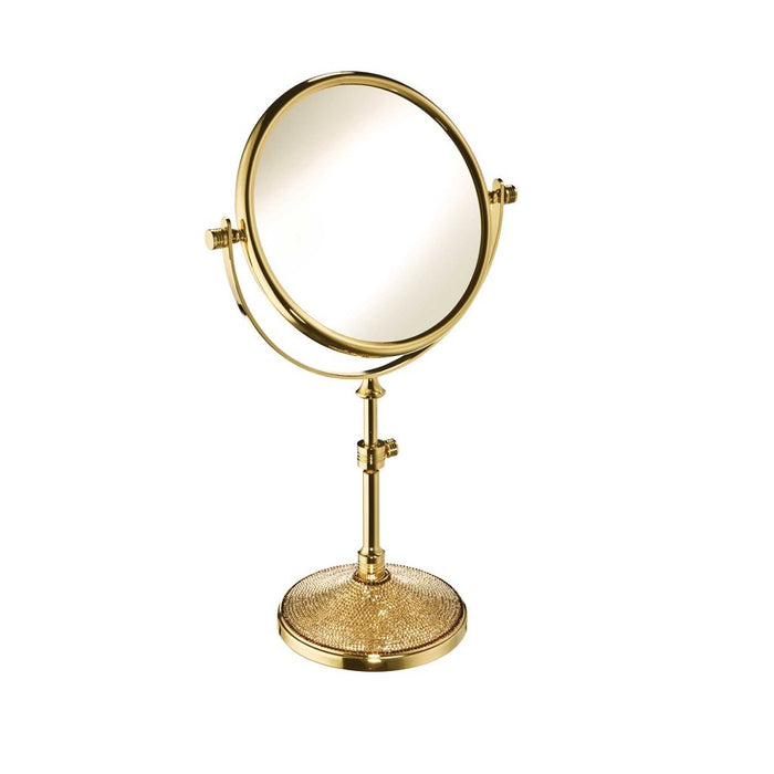 Star Light Round Swarovski 5X Make-Up Mirror - Free Standing - 7" Brass/Glass/Gold