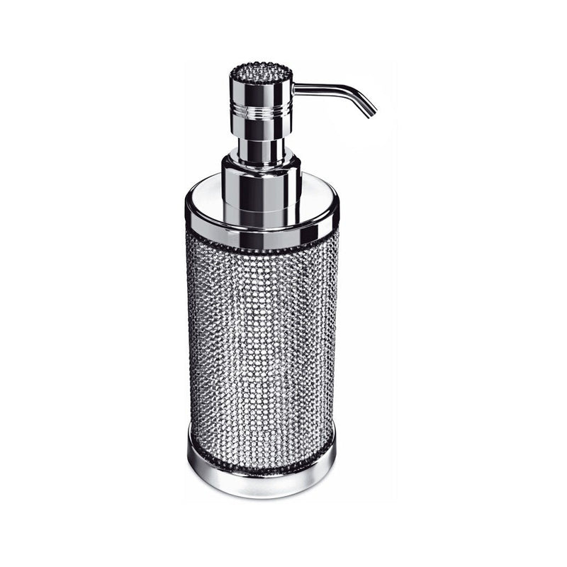 Star Light Round Swarovski Soap Dispenser - Free Standing - 8" Brass/Glass/Polished Chrome