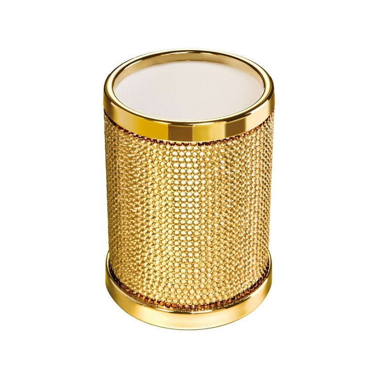Star Light Round Swarovski Toothbrush Holder - Free Standing - 4" Brass/Glass/Gold