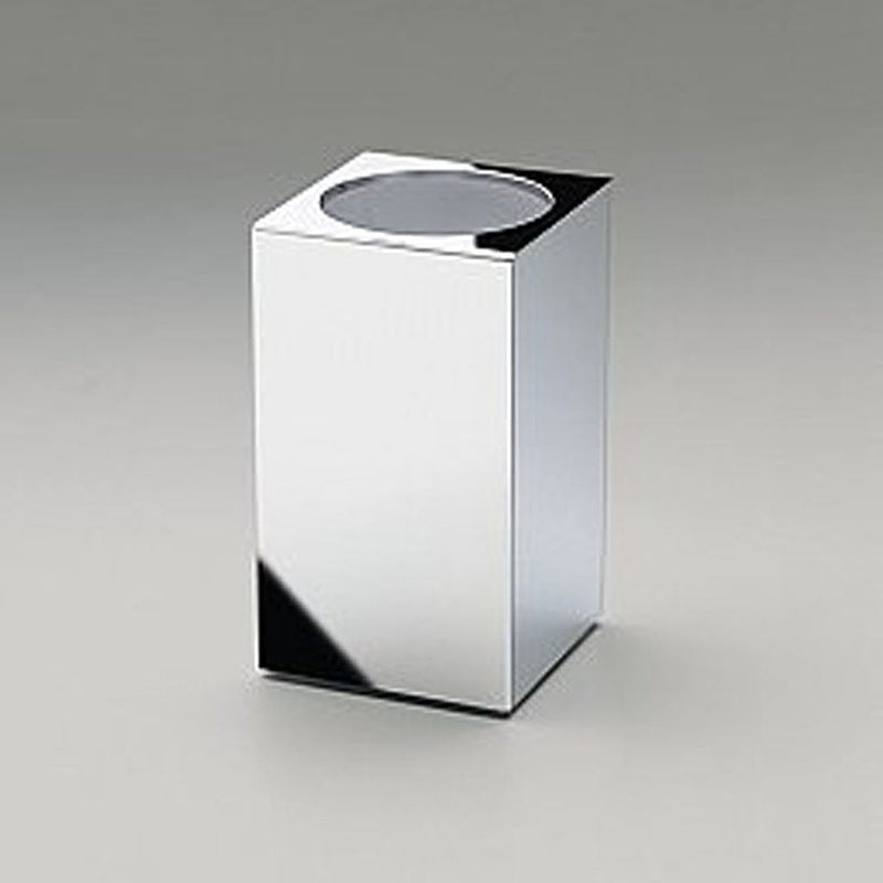 Box Metal Toothbrush Holder - Free Standing - 4" Brass/Polished Chrome