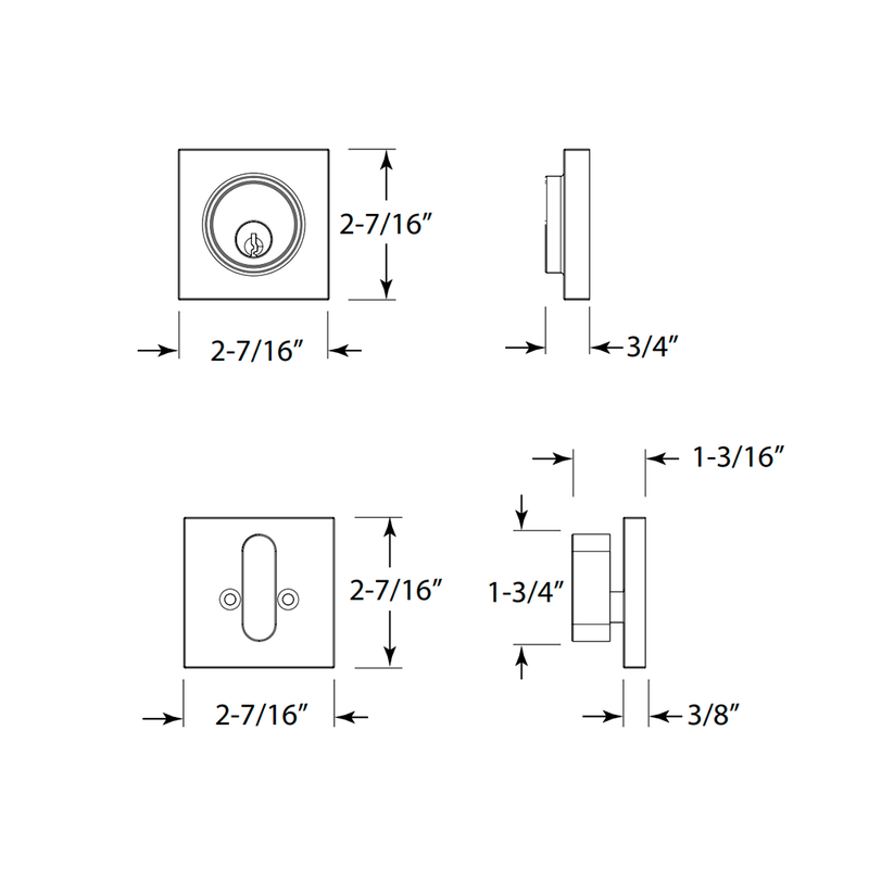Marcel Single Cylinder Deadbolt - Door Mount - 3" Brass/Flat Black