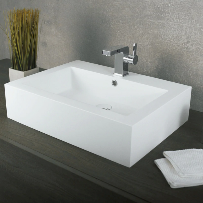 Square Bathroom Sink - Over Mount - 24" Solid Surface/Matt White - Last Unit Special Offer