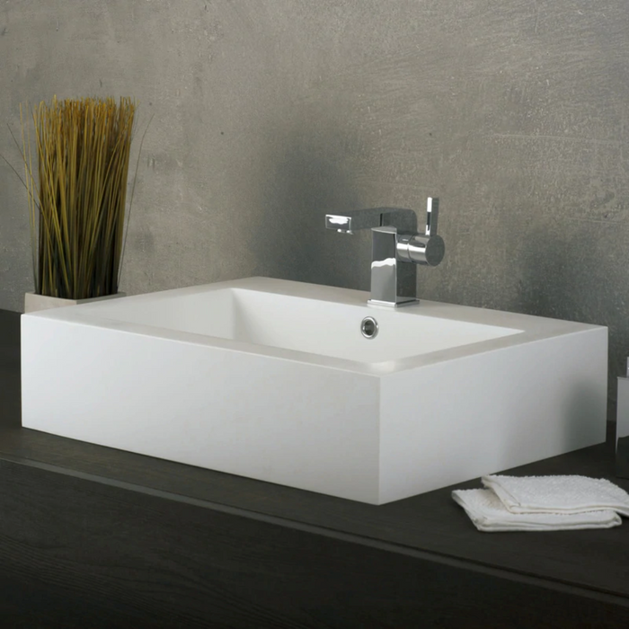 Square Bathroom Sink - Over Mount - 24" Solid Surface/Matt White - Last Unit Special Offer