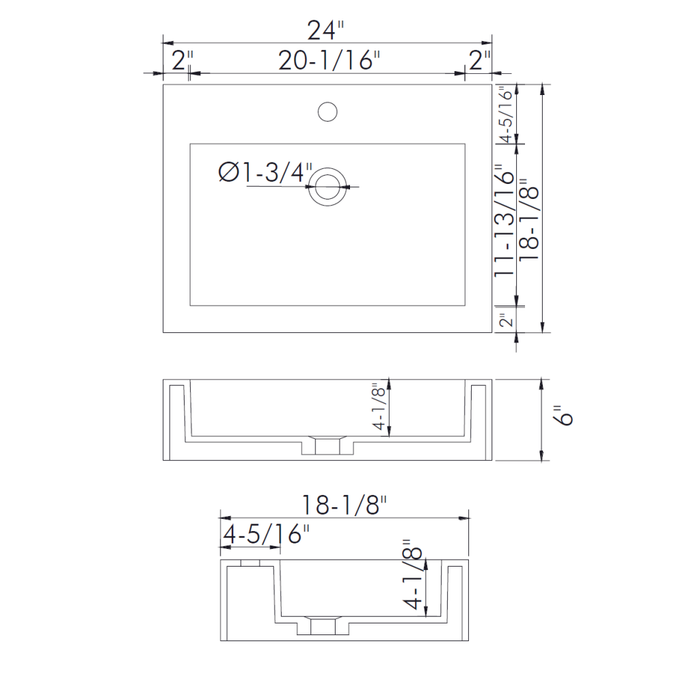 Square Bathroom Sink - Over Mount - 24" Solid Surface/Matt White - Last Unit Special Offer