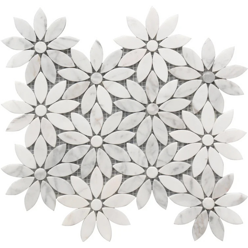 Rockart Daisy Flower Mosaic Wall Tile - Wall Or Floor Mount - 10 x 12" Natural Stone/White