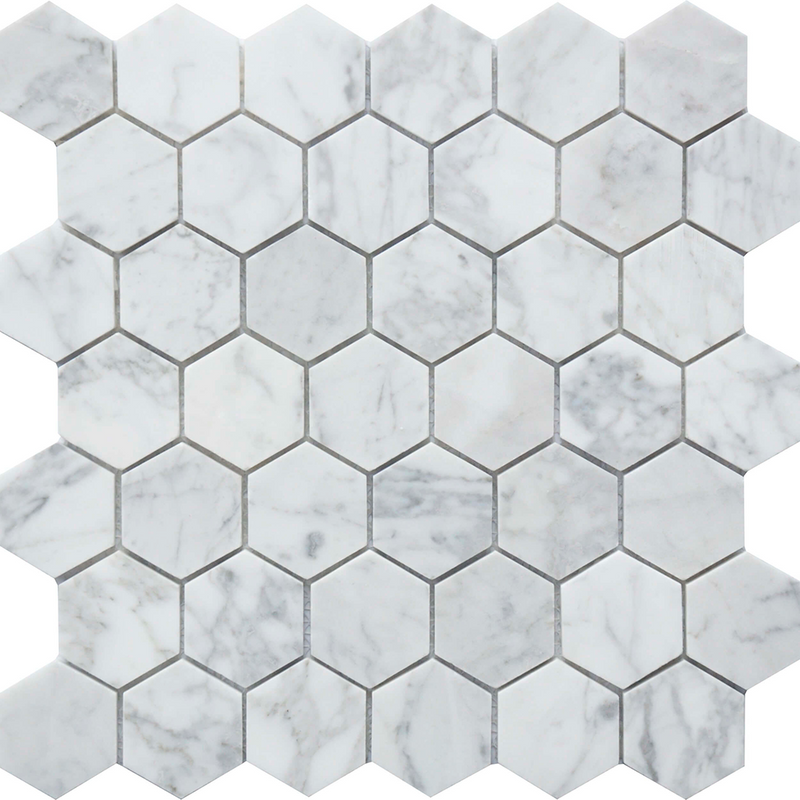 Rockart Mosaic Carrara Wall Tile - Wall Or Floor Mount - 12 x 12" Marble/White
