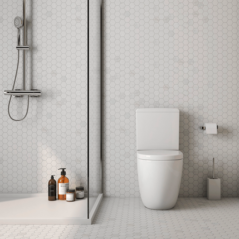 Rockart Mosaic Carrara Wall Tile - Wall Or Floor Mount - 12 x 12" Marble/White