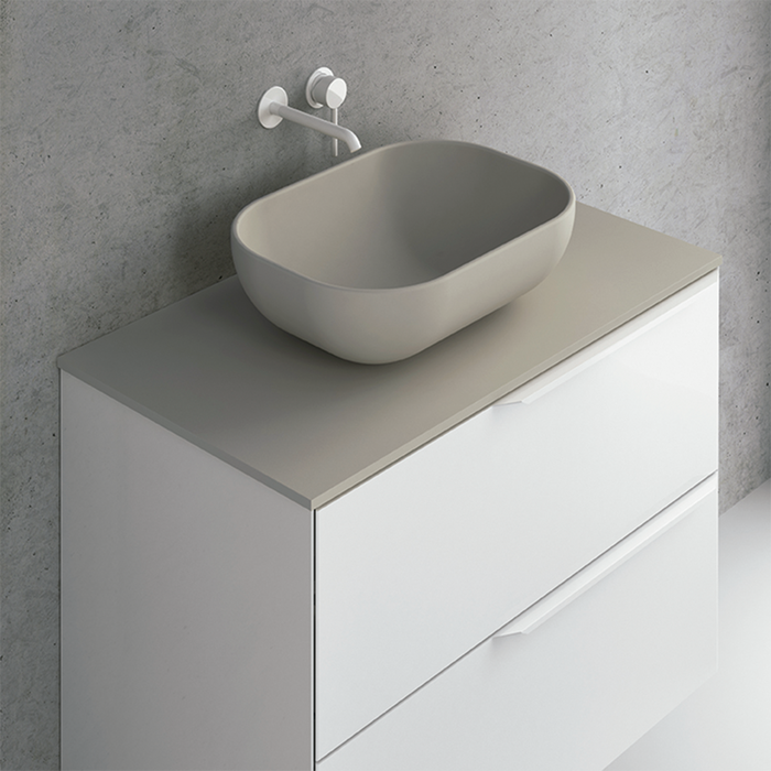Block Bathroom Sink - Vessel - 18" Ceramic/Sand Matt