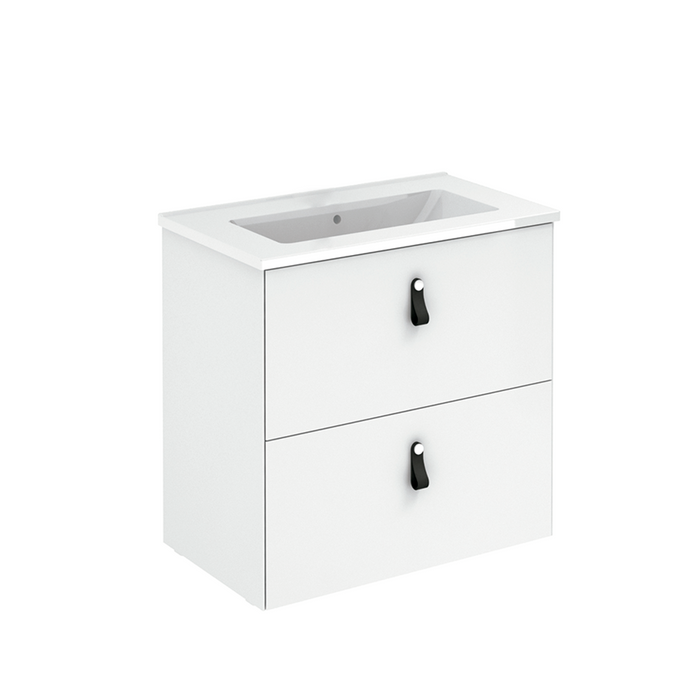 Little 2 Drawers Bathroom Vanity with Ceramic Sink - Wall Mount - 24" Particle Board Laminated/Matt White
