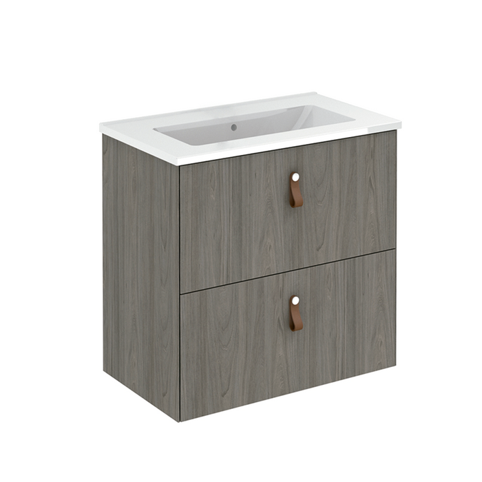 Little 2 Drawers Bathroom Vanity with Ceramic Sink - Wall Mount - 24" Particle Board Laminated/Grey Elm