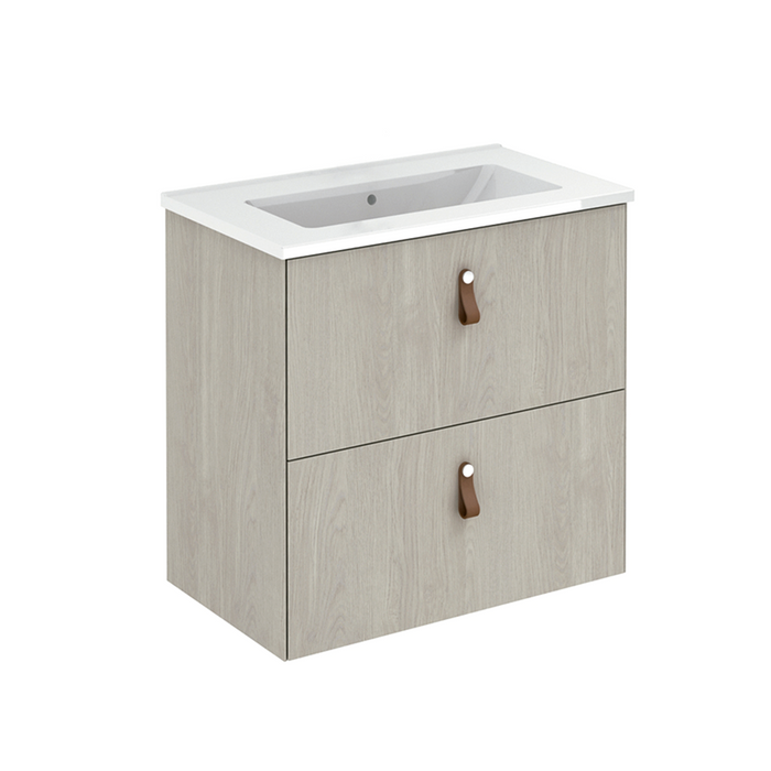 Little 2 Drawers Bathroom Vanity with Ceramic Sink- Wall Mount - 24" Particle Board Laminated/White Oak