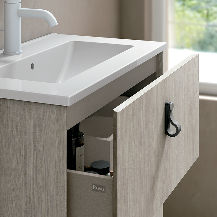 Little 2 Drawers Bathroom Vanity with Ceramic Sink- Wall Mount - 24" Particle Board Laminated/White Oak