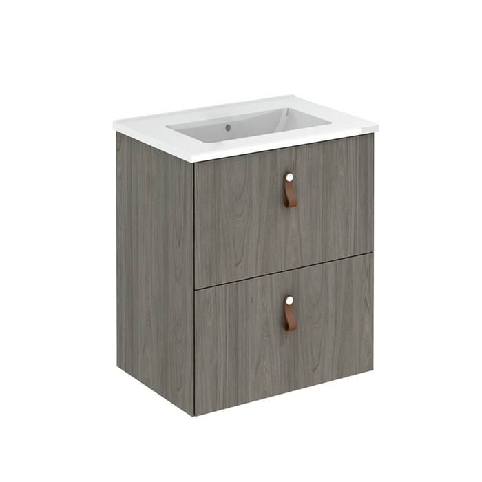 Little 2 Drawers Bathroom Vanity with Ceramic Sink - Wall Mount - 20" Particle Board Laminated/Grey Elm