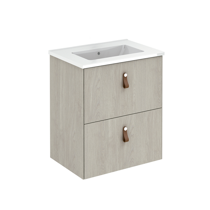 Little 2 Drawers Bathroom Vanity with Ceramic Sink- Wall Mount - 20" Particle Board Laminated/White Oak