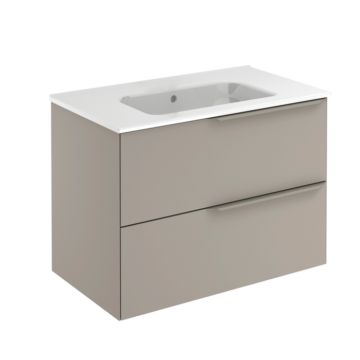 Mio 2 Drawers Bathroom Vanity with Ceramic Sink - Wall Mount - 32" Particle Board Laminated/Sand Matt