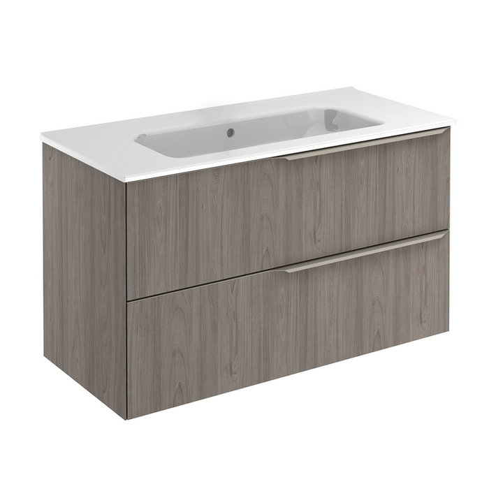 Mio 2 Drawers Bathroom Vanity with Ceramic Sink - Wall Mount - 40" Particle Board Laminated/Grey Elm