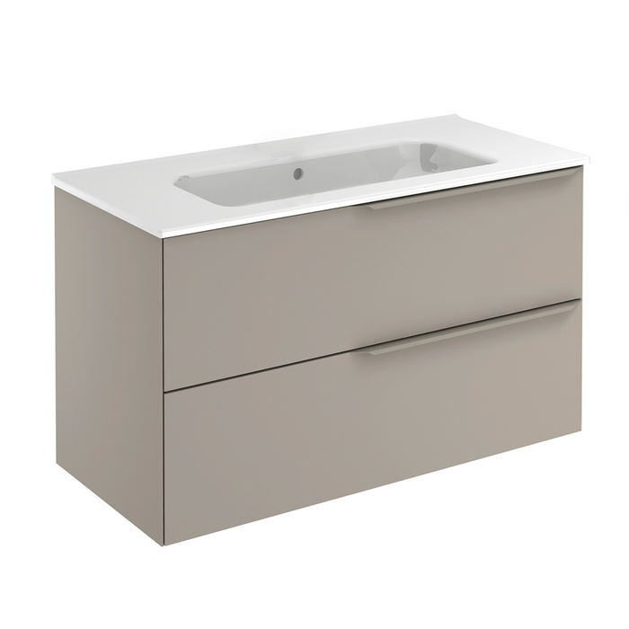 Mio 2 Drawers Bathroom Vanity with Ceramic Sink - Wall Mount - 40" Particle Board Laminated/Sand Matt