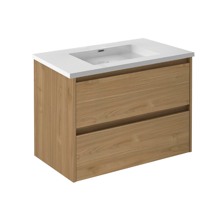 Sansa 2 Drawers Bathroom Vanity with Mineral Sink - Wall Mount - 32" Particle Board Laminated/Toffee Walnut