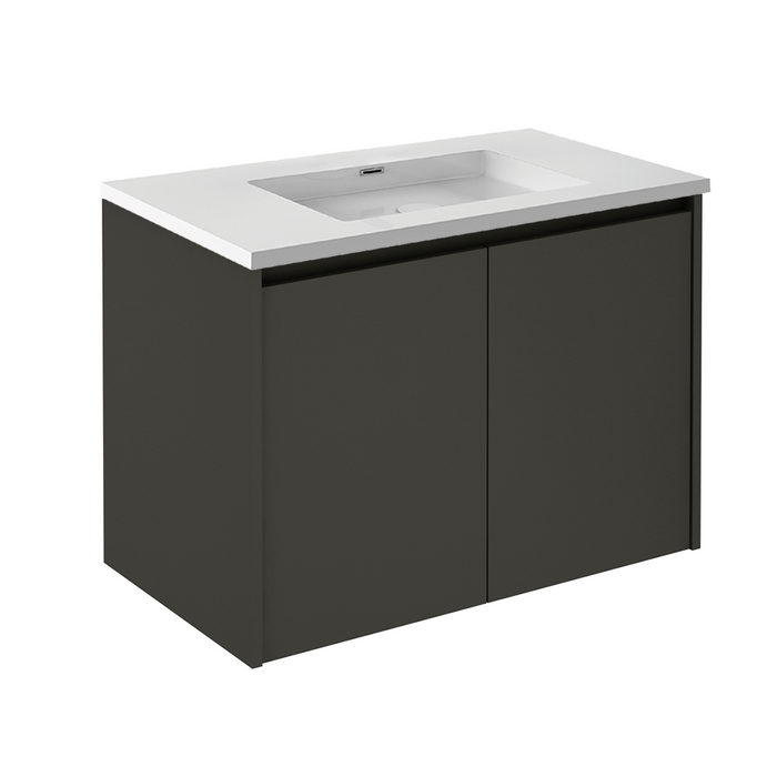 Sansa 2 Doors Bathroom Vanity with Ceramic Sink - Wall Mount - 32" Particle Board Laminated/Anthracite
