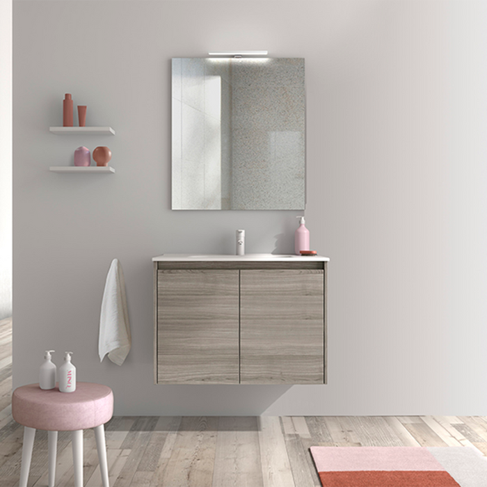Sansa 2 Doors Bathroom Vanity with Ceramic Sink - Wall Mount - 32" Particle Board Laminated/Sandy Grey
