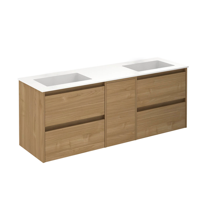 Sansa 4 Drawers and 1 Door Bathroom Vanity with Mineral Sink - Wall Mount - 60" Particle Board Laminated/Toffee Walnut